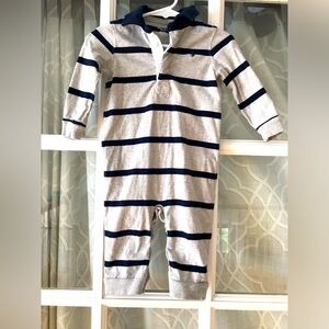 Ralph Lauren size 9 months navy & gray stripe polo long sleeves one-piece romper